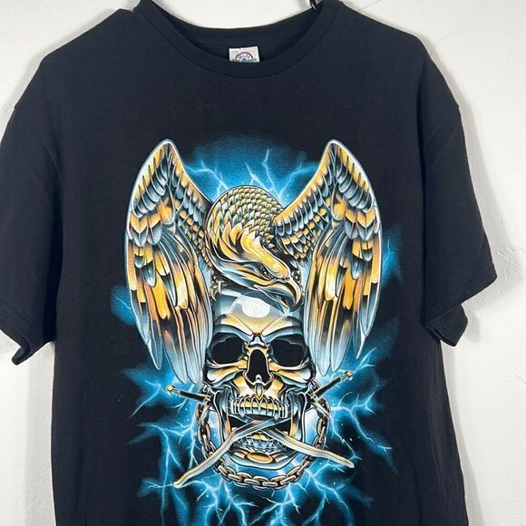 🔥🔥 Skull Chains Golden Eagle Mens Graphic Tee Hard Rock Metal - Sz L - PERFECT - Picture 1 of 7
